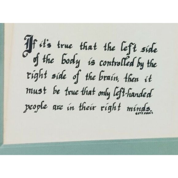 About Left-Handers Calligraphy Art Poem Verse Quotes Vintage 15x12" Signed - Picture 3 of 6